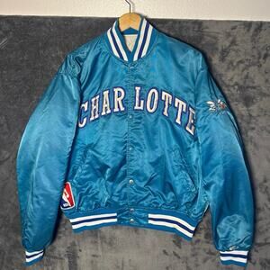 Vtg 90s Charlotte Hornets Starter Satin Bomber Jacket XL Teal Made in USA NBA
